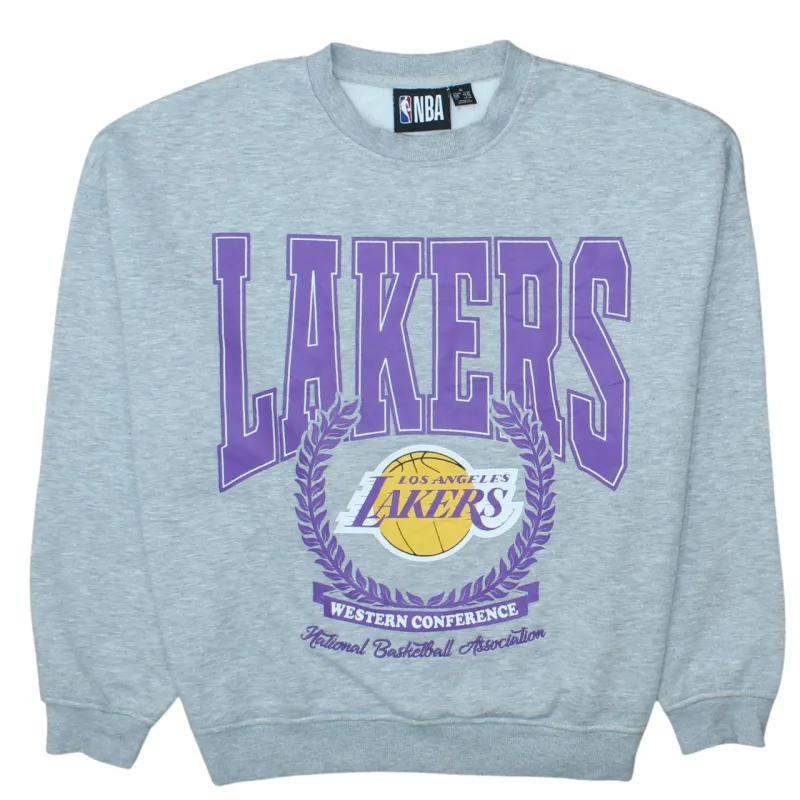 NBA Grey Lakers Sweatshirt Women's Medium Printed Logo Crewneck Pullover Fleece Top sold by Vintage Club
