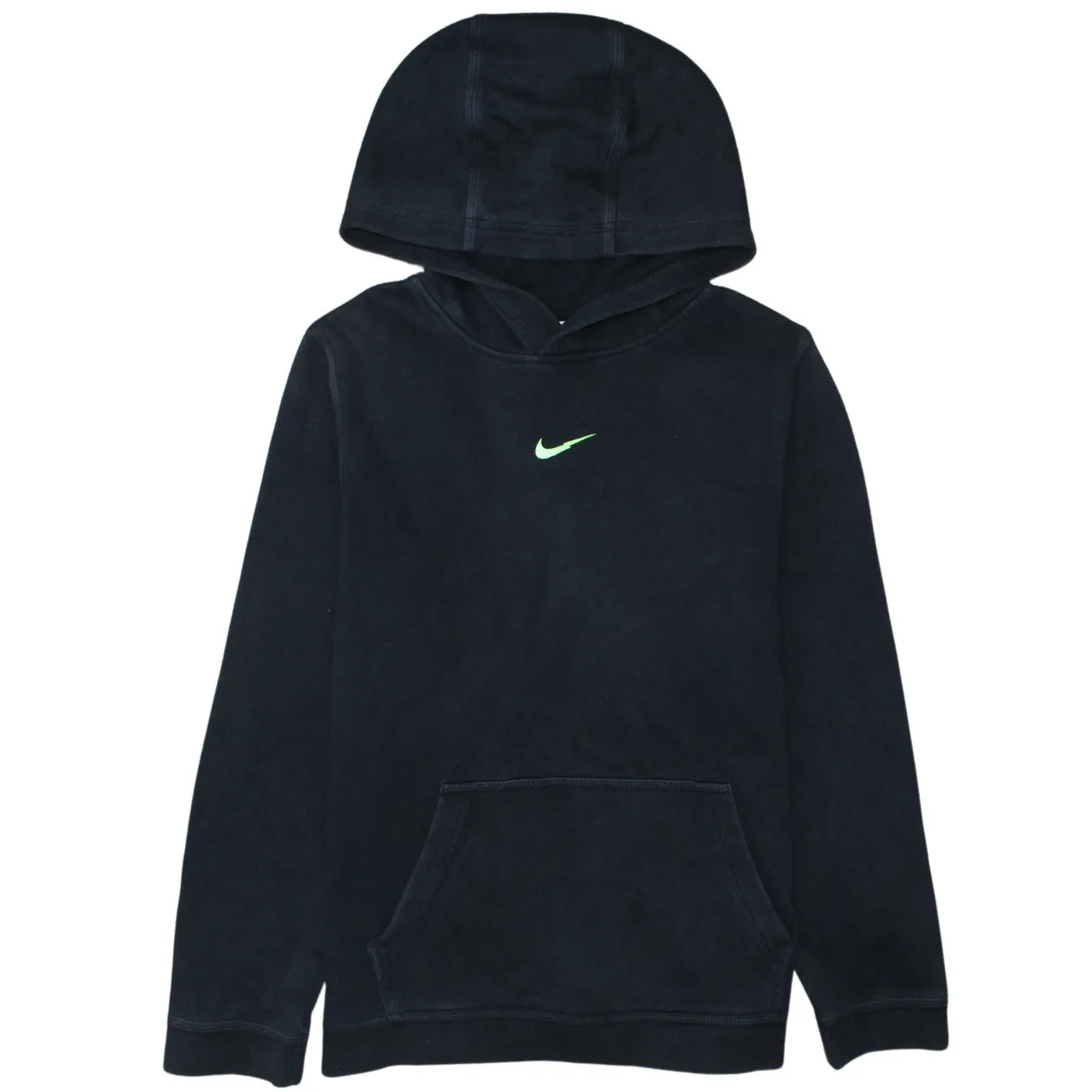 Nike Black Hoodie Women’s XLarge Printed Swoosh Logo Front Pouch Pullover Sweatshirt sold by Vintage Club
