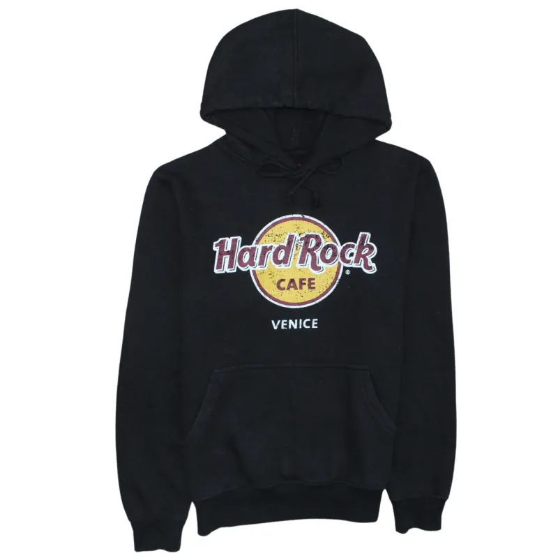 Hard Rock Cafe Black Hoodie Women’s Medium Printed Venice Logo Fleece Pullover Sweatshirt sold by Vintage Club