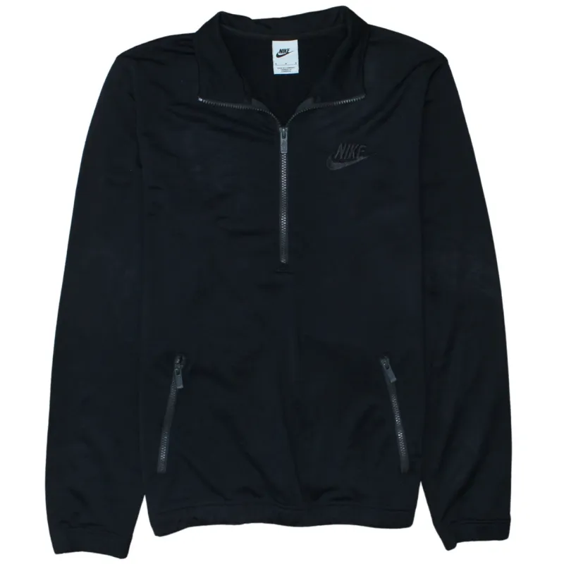 Nike Black Quarter Zip Sweatshirt Women’s Medium Embroidered Logo Zip Pockets Pullover Top sold by Vintage Club