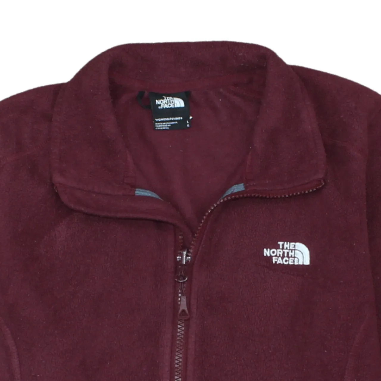 The North Face Burgundy Red Fleece Jacket Women’s Large Embroidered Chest Logo Zip Pockets Outerwear sold by Vintage Club product image thumbnail 3