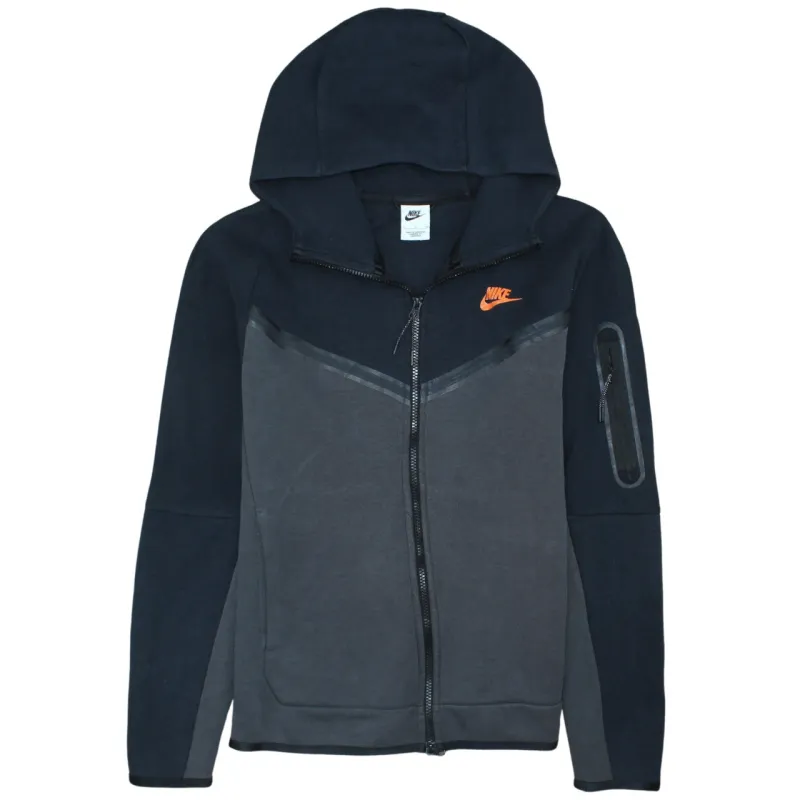 Nike Black Grey Full Zip Hoodie Men’s Small Embroidered Swoosh Arm Zip Pocket Sweatshirt made by Nike