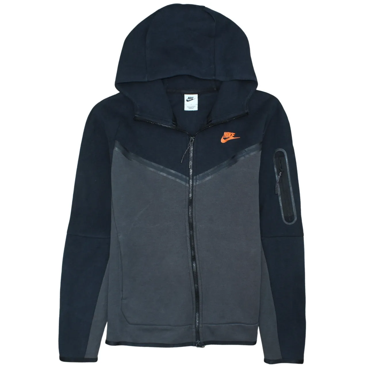 Nike Black Grey Full Zip Hoodie Men’s Small Embroidered Swoosh Arm Zip Pocket Sweatshirt sold by Vintage Club