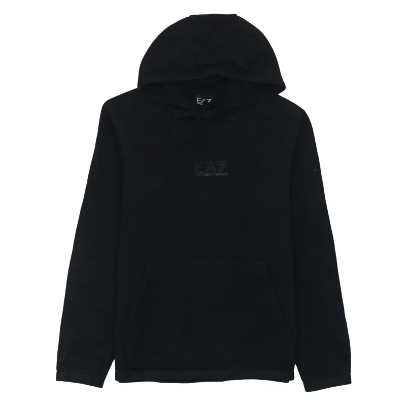 Emporio Armani Black EA7 Hoodie Men's Small Embroidered Chest Logo Fleece Pullover Sweatshirt sold by Vintage Club