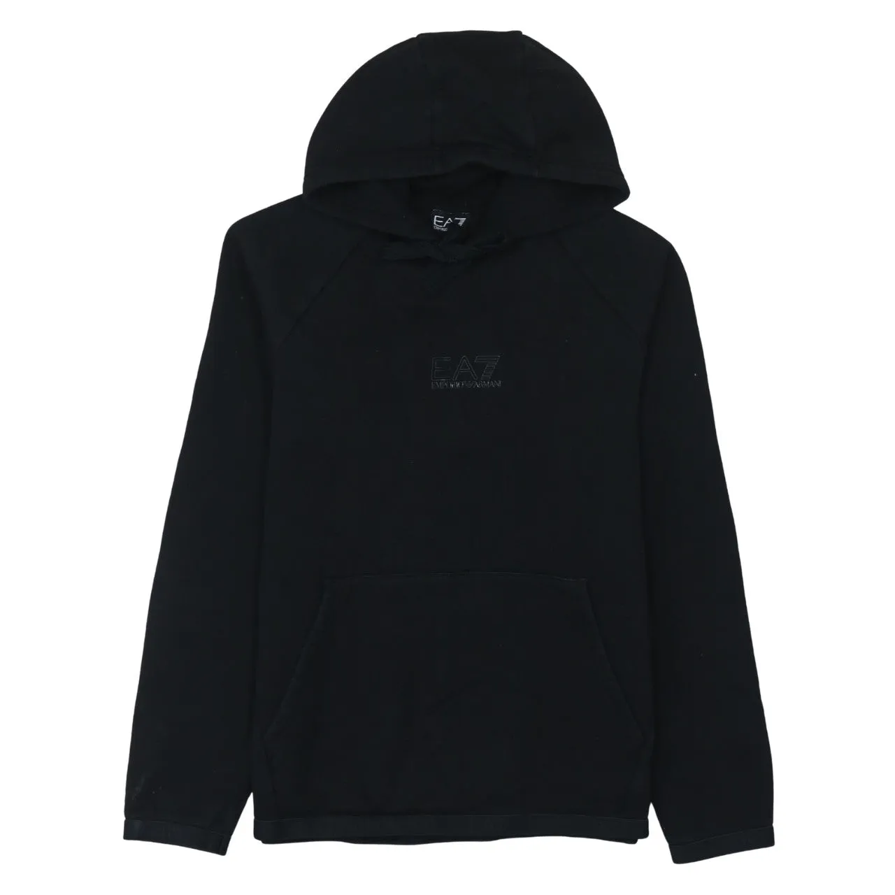 Emporio Armani Black EA7 Hoodie Men's Small Embroidered Chest Logo Fleece Pullover Sweatshirt sold by Vintage Club