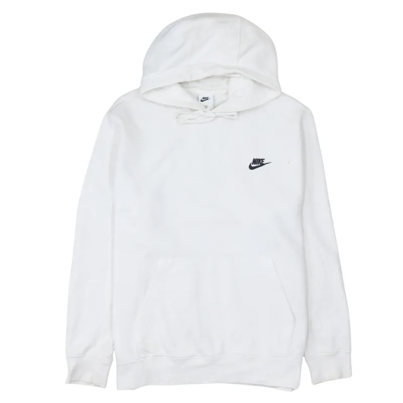 Nike White Hoodie Women’s Large Embroidered Swoosh Logo Front Pocket Pullover Sweatshirt sold by Vintage Club
