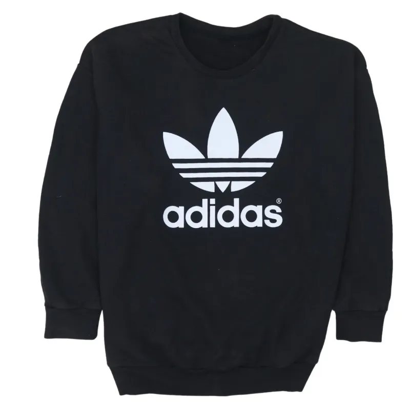 Adidas Black Sweatshirt Men's Large Big Trefoil Printed Logo Crewneck Pullover Top sold by Vintage Club