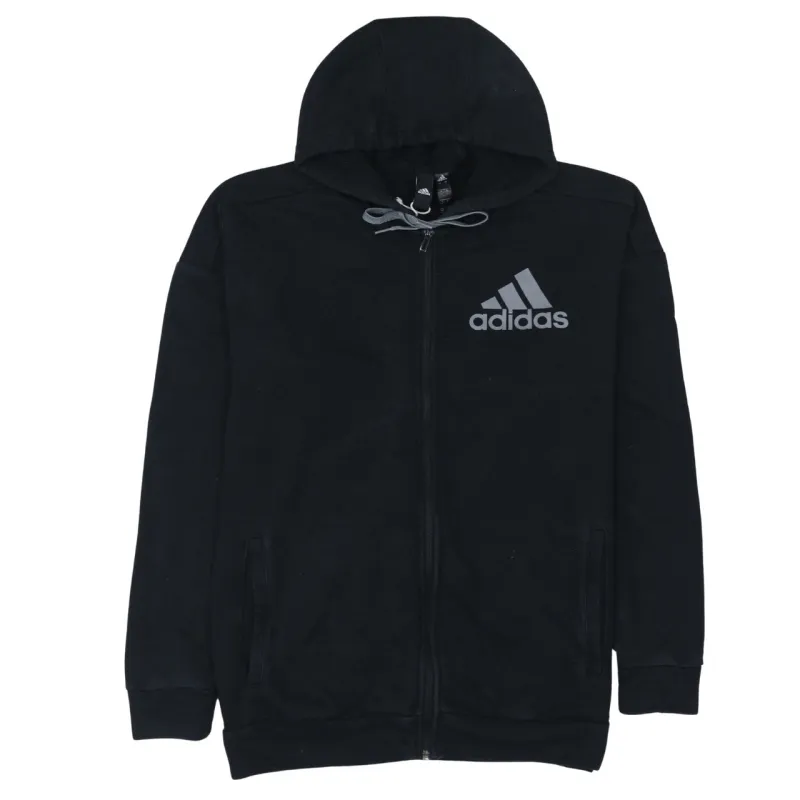 Adidas Black Full Zip Hoodie Women’s Large Printed Chest Logo Drawstring Pockets Sweatshirt sold by Vintage Club