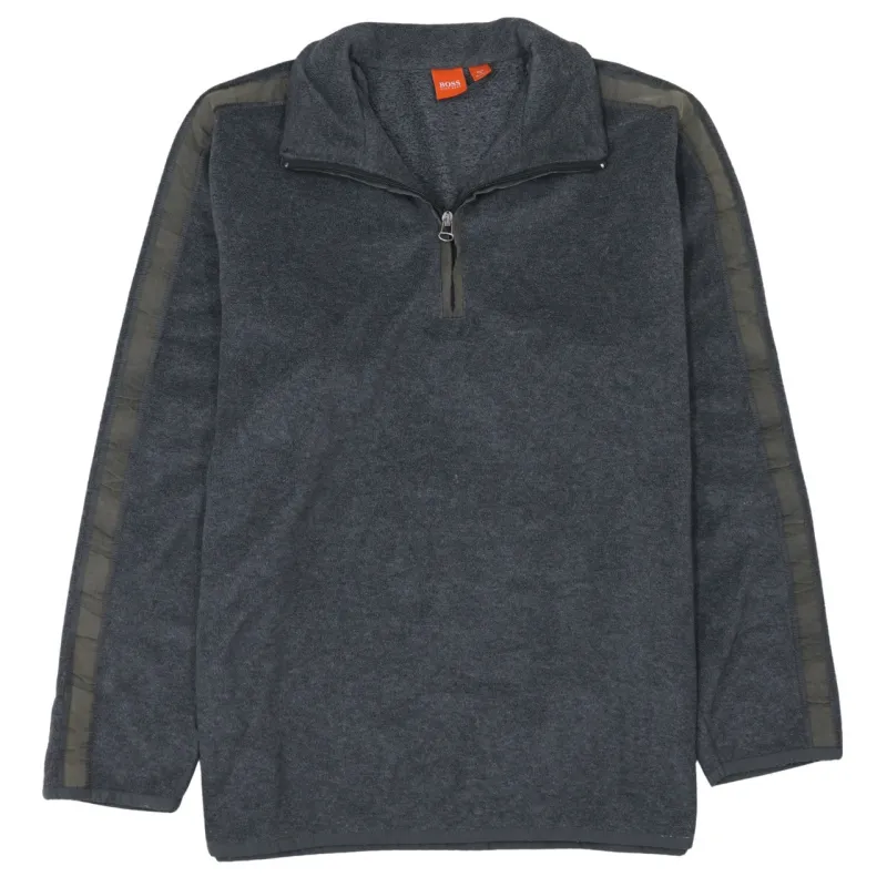 Hugo Boss Dark Grey Fleece Jumper Women’s XLarge Half Zip Panel Sleeve Pullover Top sold by Vintage Club
