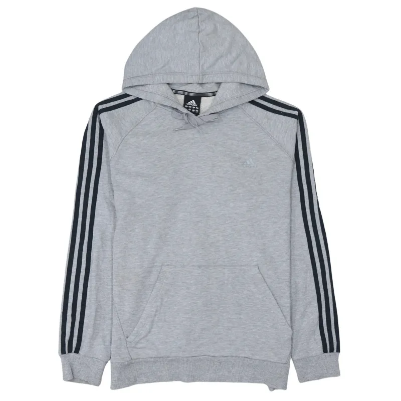 Adidas Grey Hoodie Women’s Large Three Stripe Sleeves Embroidered Logo Pullover Sweatshirt sold by Vintage Club