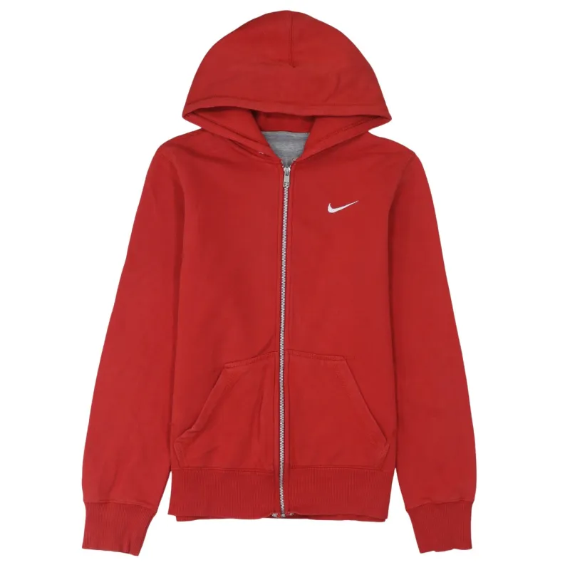 Nike Red Zip Hoodie Men's Small Embroidered Swoosh Split Pockets Fleece Sweatshirt sold by Vintage Club