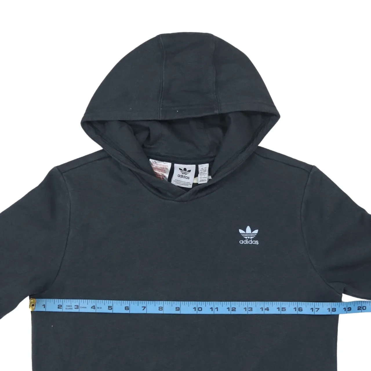 Adidas Black Hoodie Women’s Large Embroidered Trefoil Logo Front Pocket Pullover Sweatshirt sold by Vintage Club product image thumbnail 5