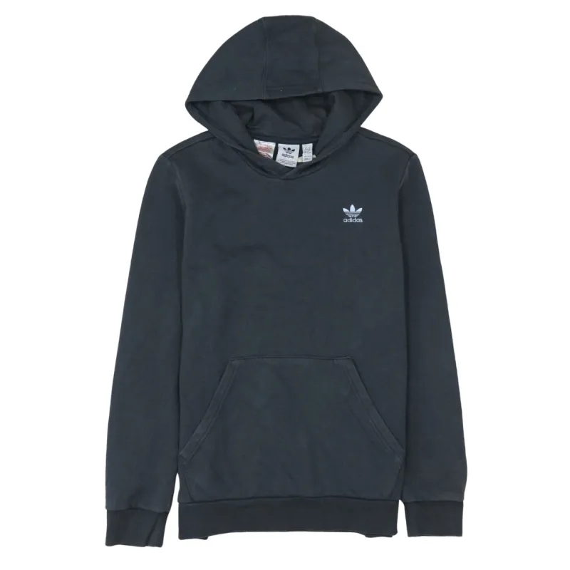 Adidas Black Hoodie Women’s Large Embroidered Trefoil Logo Front Pocket Pullover Sweatshirt sold by Vintage Club