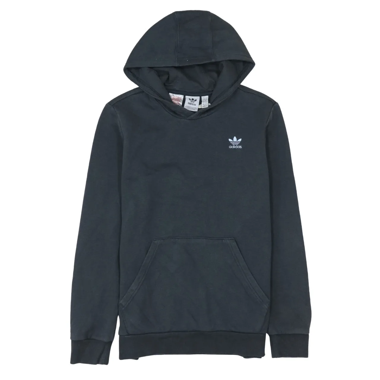 Adidas Black Hoodie Women’s Large Embroidered Trefoil Logo Front Pocket Pullover Sweatshirt sold by Vintage Club