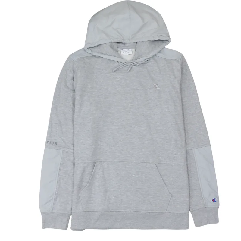 Champion Light Grey Hoodie Women's XLarge Embroidered Logos Nylon Panels Pullover Sweatshirt sold by Vintage Club
