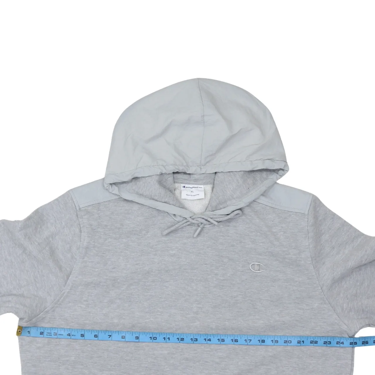 Champion Light Grey Hoodie Women's XLarge Embroidered Logos Nylon Panels Pullover Sweatshirt sold by Vintage Club product image thumbnail 5