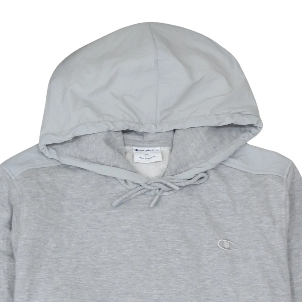 Champion Light Grey Hoodie Women's XLarge Embroidered Logos Nylon Panels Pullover Sweatshirt sold by Vintage Club product image thumbnail 3