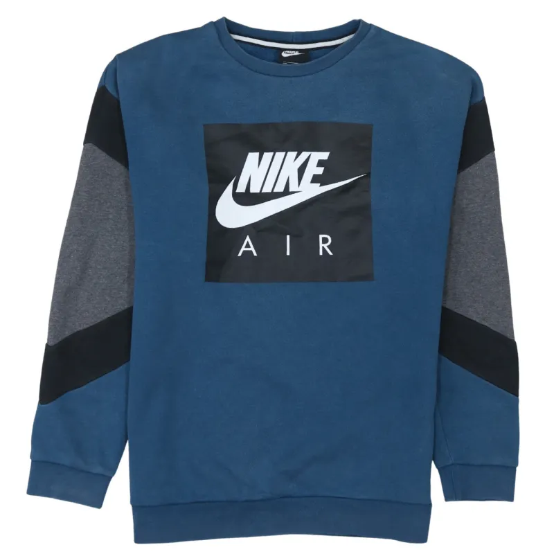 Nike Blue Colour Block Sweatshirt Men's Small Printed Nike Air Logo Pullover Top sold by Vintage Club