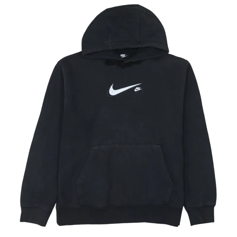 Nike Black Hoodie Men's Medium Printed Swoosh Logo Front Pocket Pullover Sweatshirt sold by Vintage Club