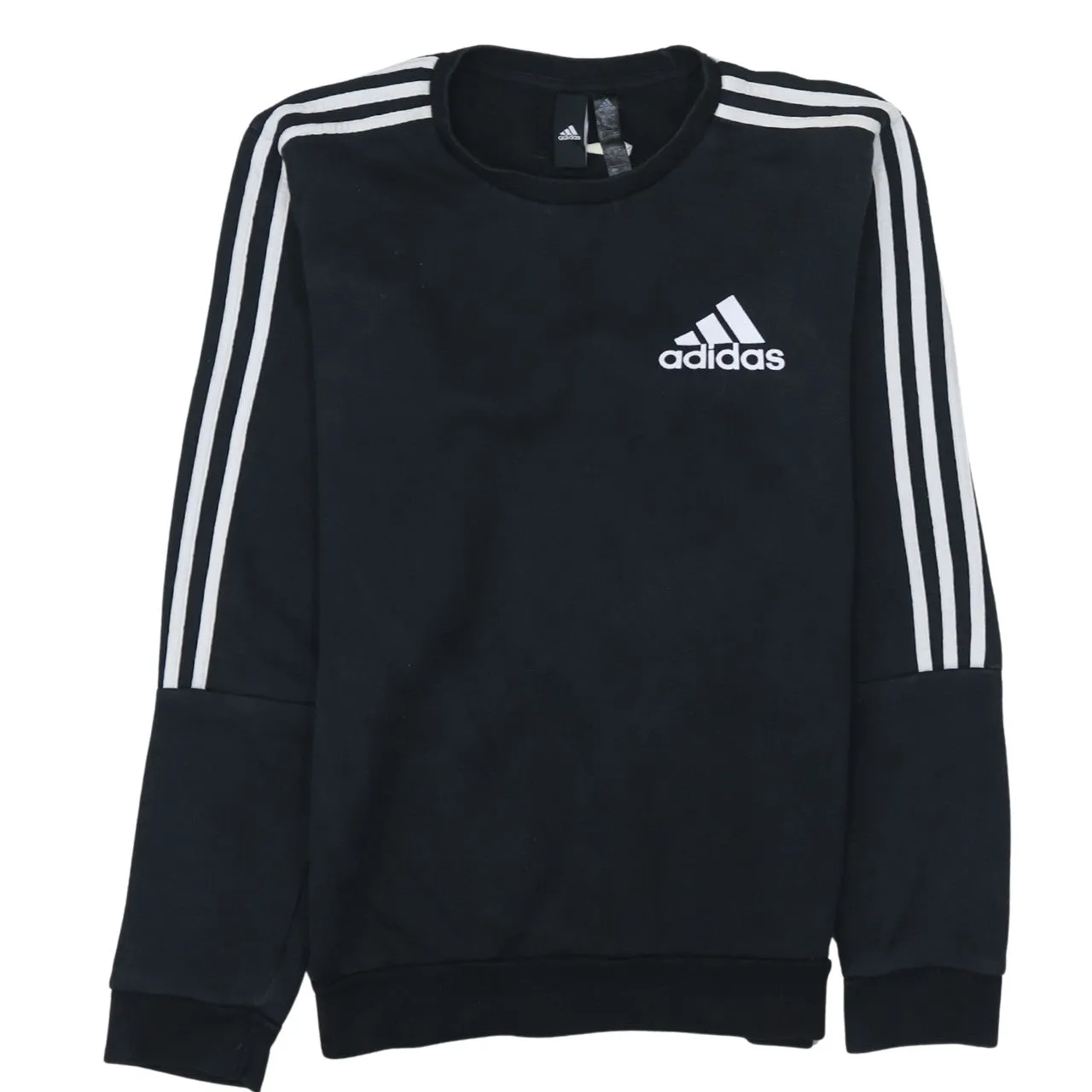 Adidas Black Sweatshirt Men's Small Embroidered Logo Three Stripe Sleeves Pullover Top sold by Vintage Club