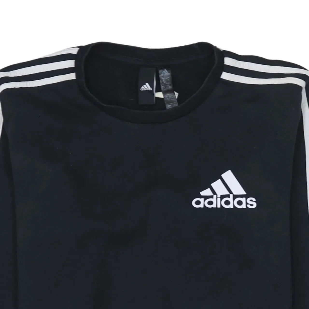 Adidas Black Sweatshirt Men's Small Embroidered Logo Three Stripe Sleeves Pullover Top sold by Vintage Club product image thumbnail 3