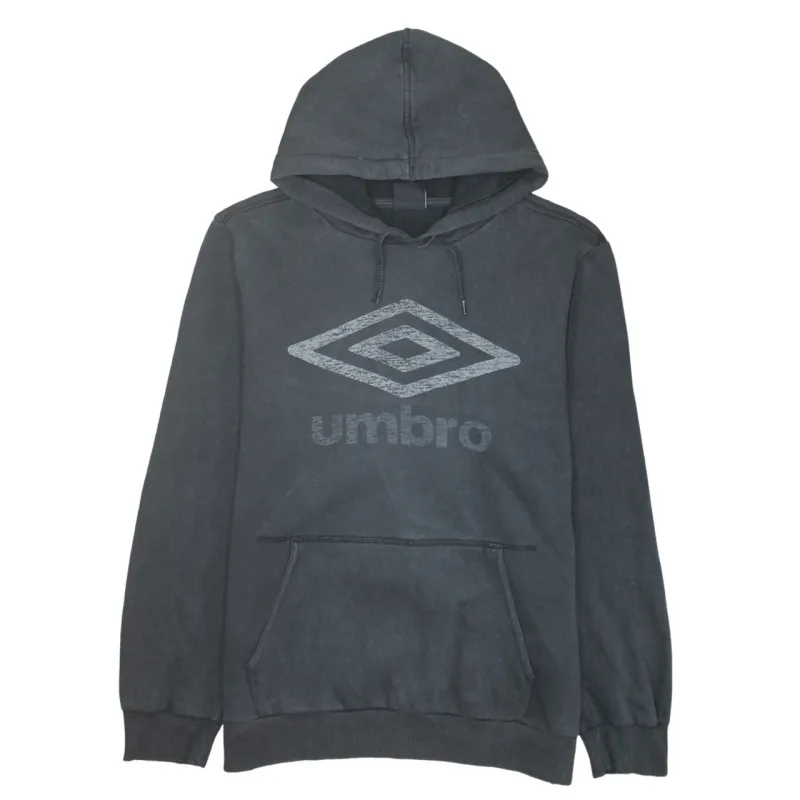 Umbro Faded Black Hoodie Women’s XLarge Printed Chest Logo Drawstring Hood Pullover Sweatshirt sold by Vintage Club