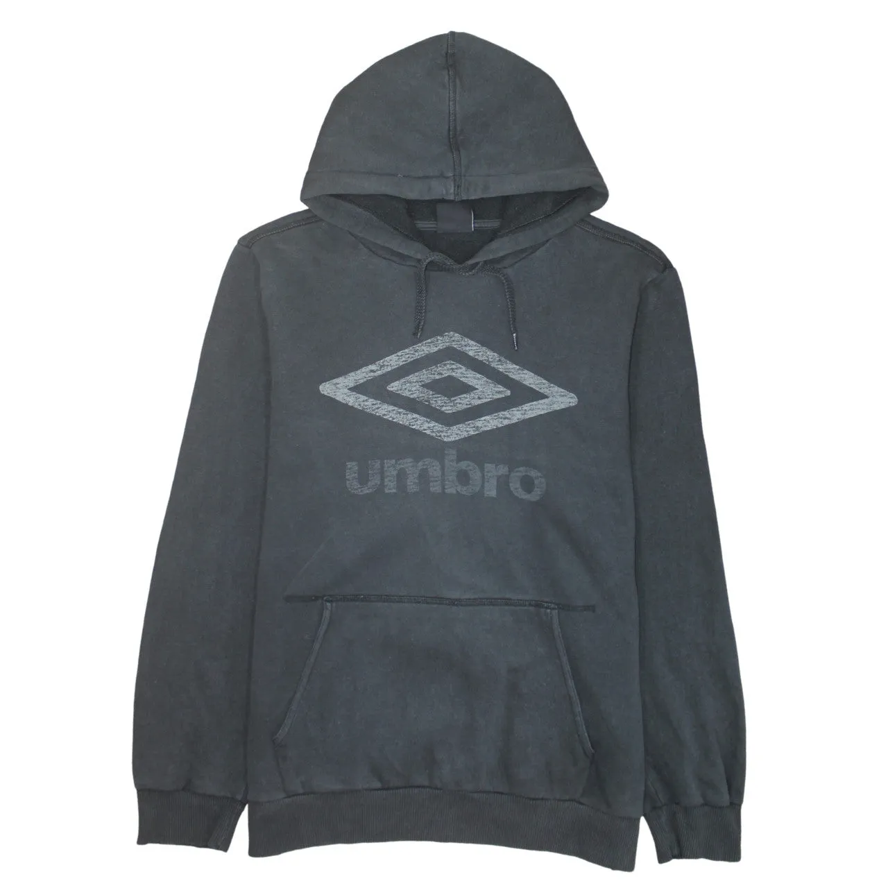 Umbro Faded Black Hoodie Women’s XLarge Printed Chest Logo Drawstring Hood Pullover Sweatshirt sold by Vintage Club
