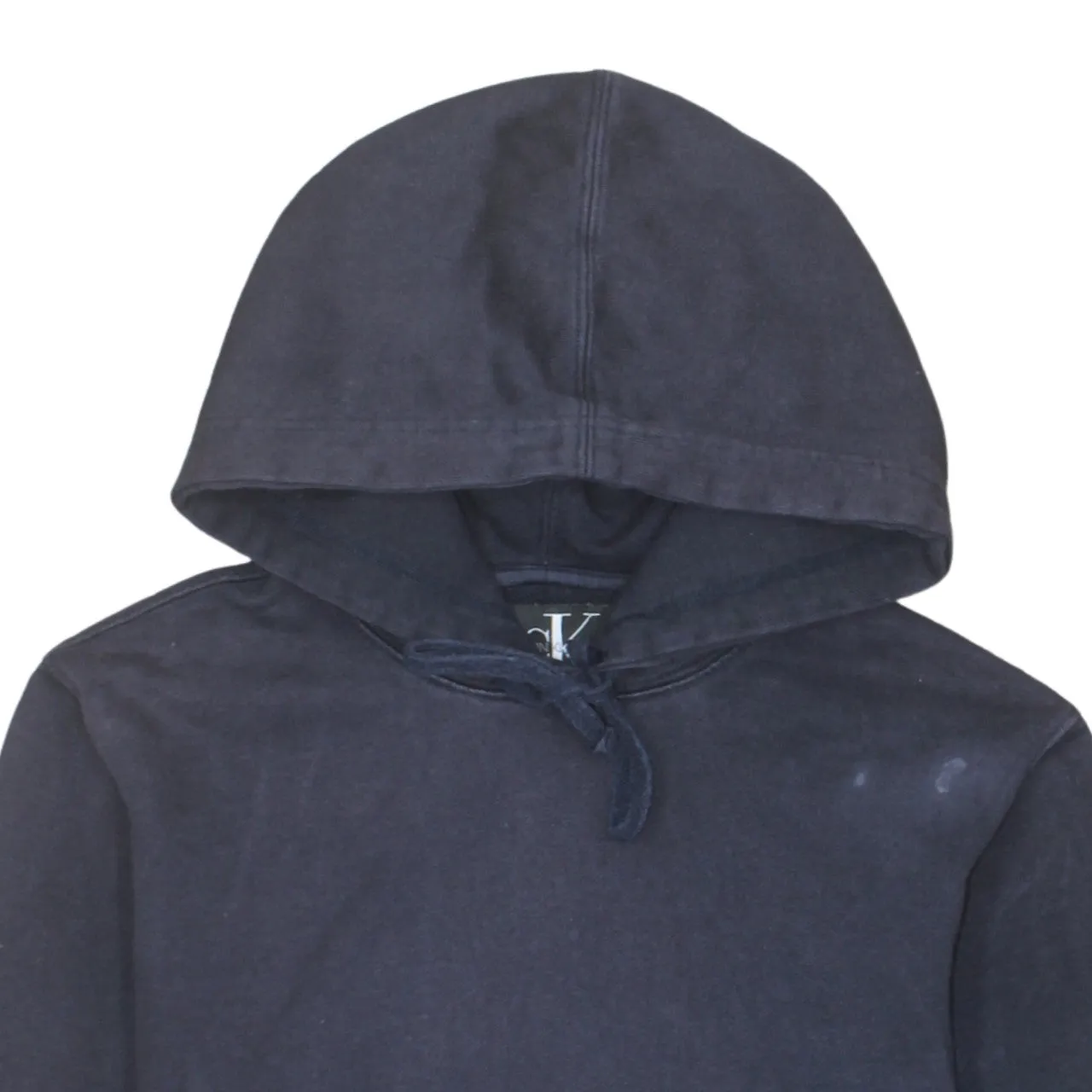 Calvin Klein Navy Blue Hoodie Men's XSmall Small Logo Patch Front Pocket Pullover Sweatshirt sold by Vintage Club product image thumbnail 3