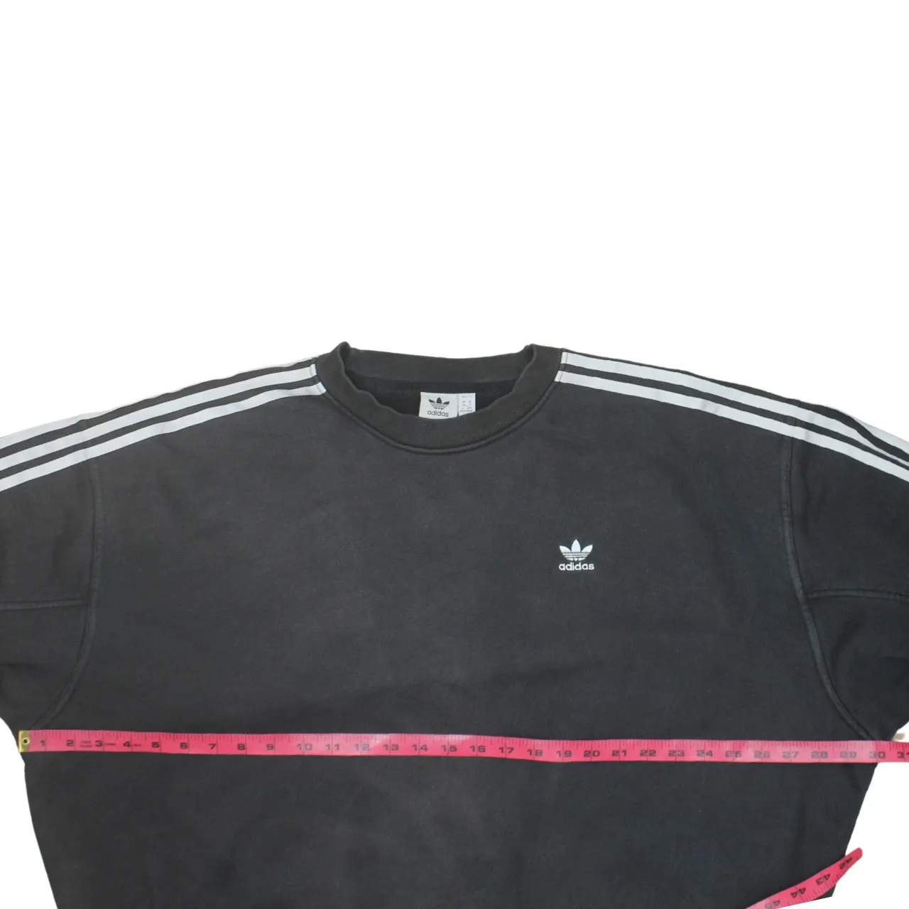 Adidas Black Sweatshirt Women’s Medium Embroidered Trefoil Logo Three Stripe Sleeves Pullover sold by Vintage Club product image thumbnail 5