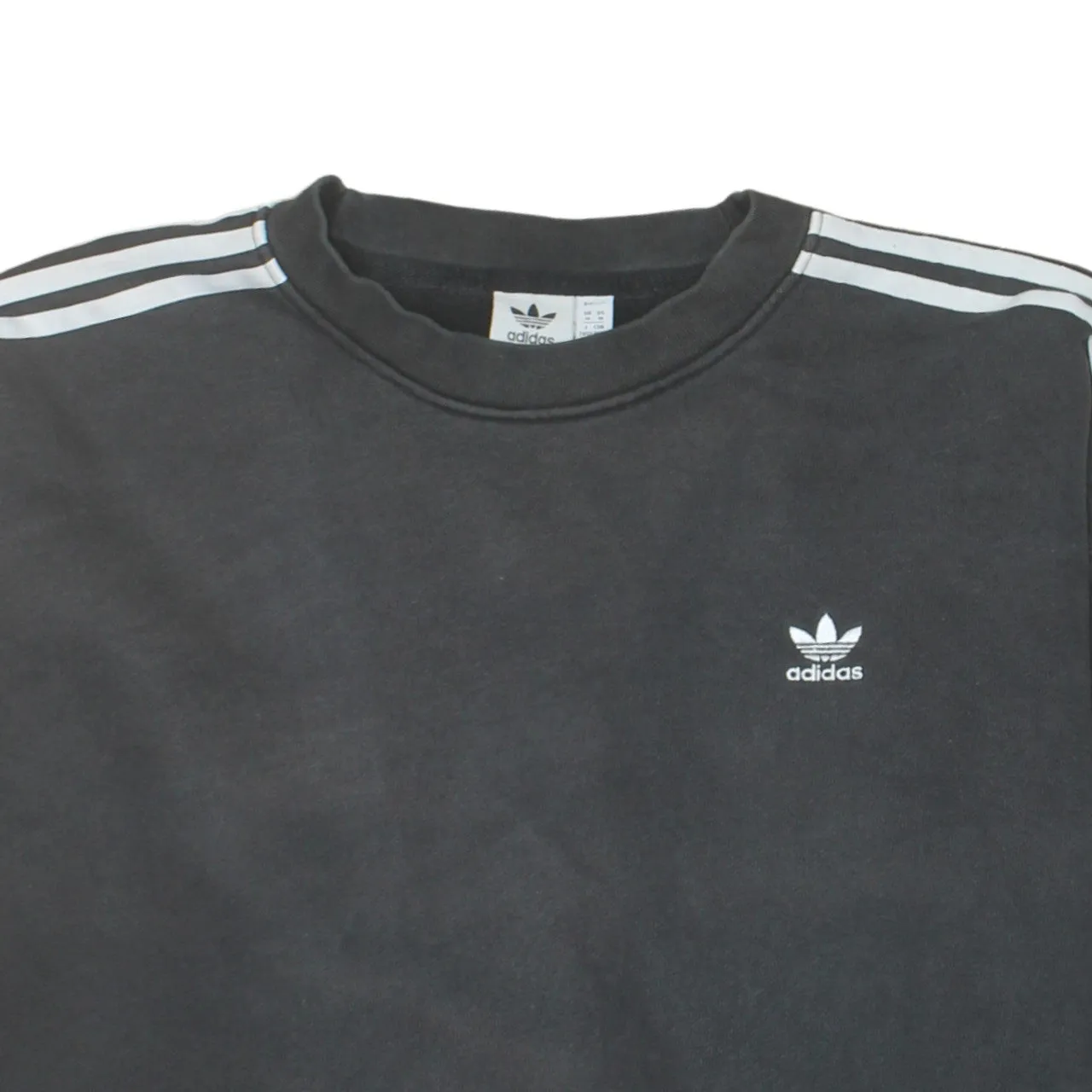 Adidas Black Sweatshirt Women’s Medium Embroidered Trefoil Logo Three Stripe Sleeves Pullover sold by Vintage Club product image thumbnail 3