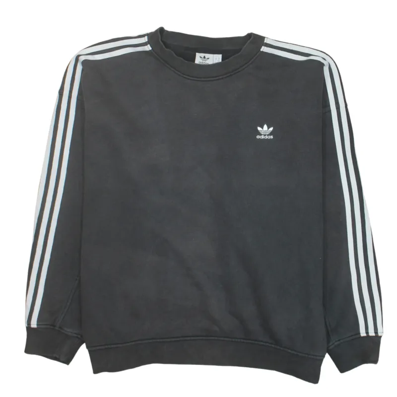 Adidas Black Sweatshirt Women’s Medium Embroidered Trefoil Logo Three Stripe Sleeves Pullover sold by Vintage Club