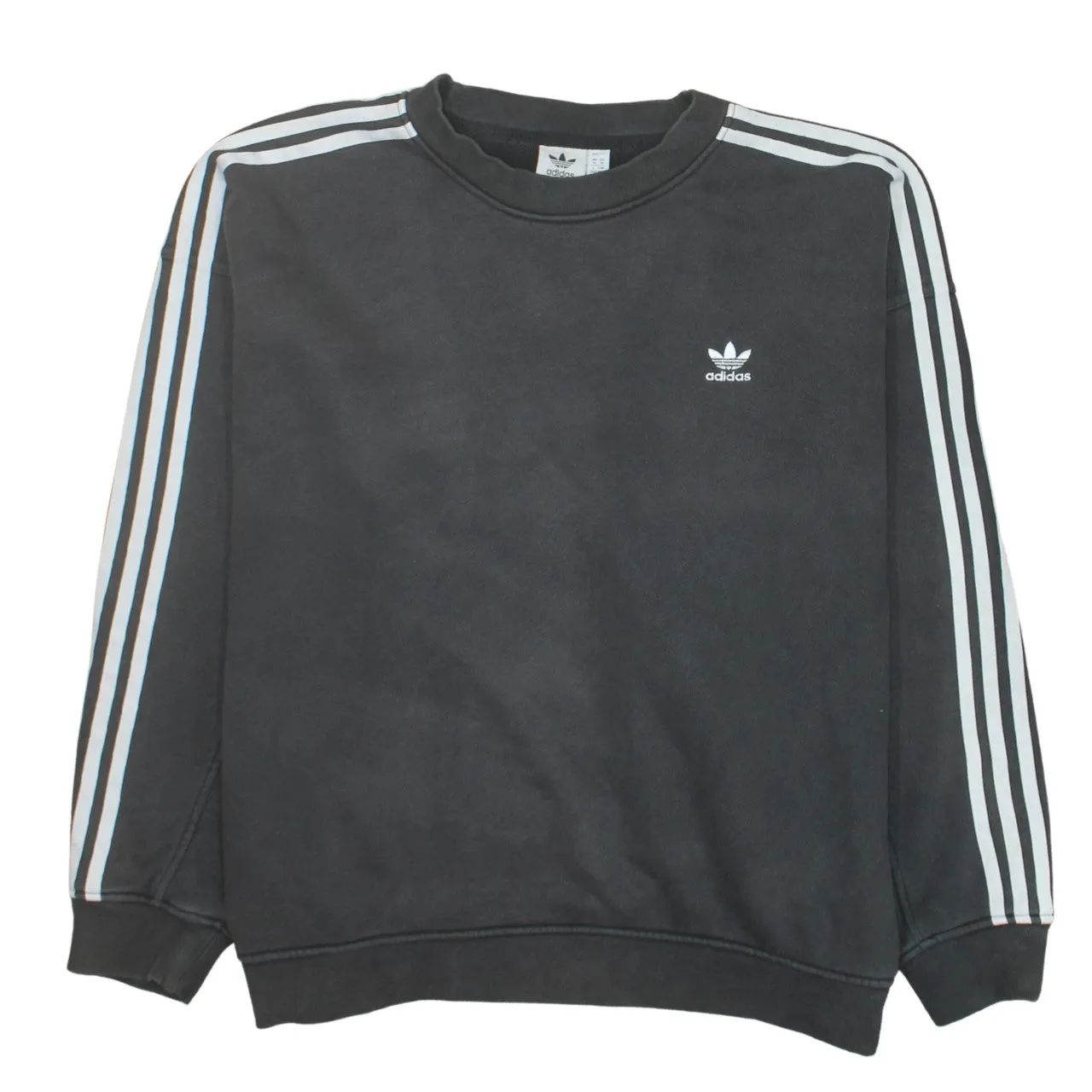 Adidas Black Sweatshirt Women’s Medium Embroidered Trefoil Logo Three Stripe Sleeves Pullover sold by Vintage Club