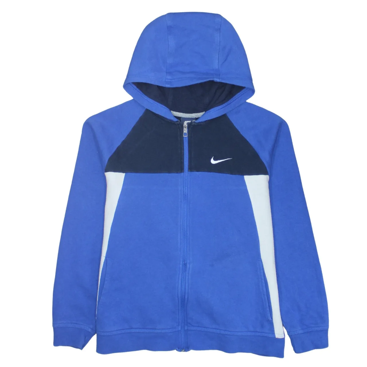 Nike Blue Full Zip Hoodie Women’s XLarge Embroidered Swoosh Colour Block Fleece Sweatshirt sold by Vintage Club