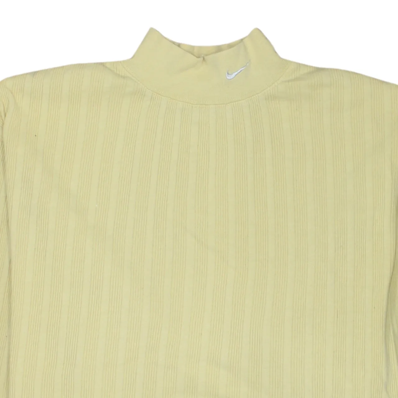 Nike Pale Yellow Mock Neck Jumper Men's XLarge Ribbed Cotton Embroidered Swoosh Sweater sold by Vintage Club product image thumbnail 3