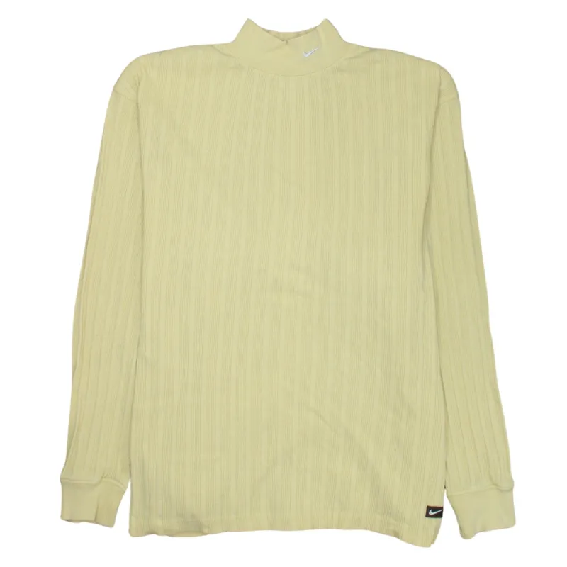 Nike Pale Yellow Mock Neck Jumper Men's XLarge Ribbed Cotton Embroidered Swoosh Sweater made by Nike