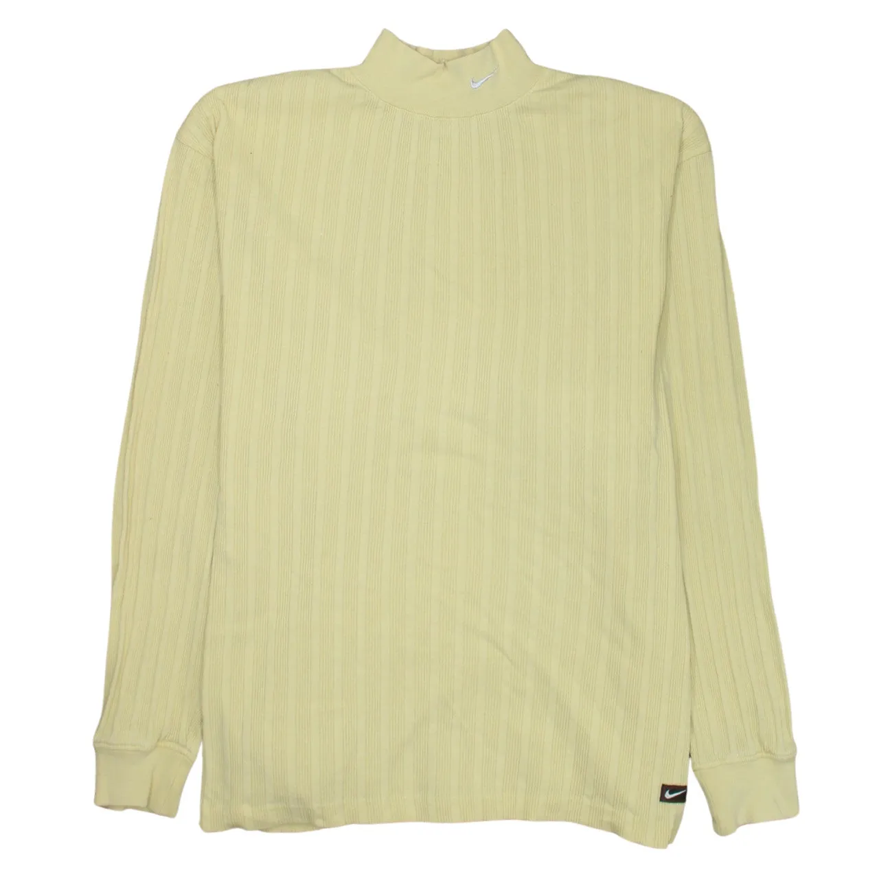 Nike Pale Yellow Mock Neck Jumper Men's XLarge Ribbed Cotton Embroidered Swoosh Sweater sold by Vintage Club