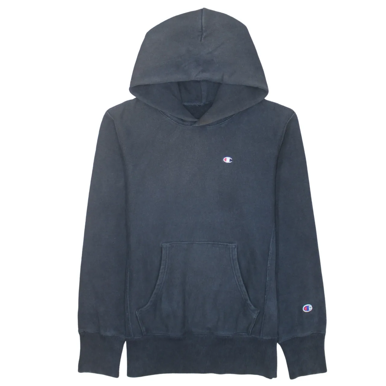 Champion Faded Black Hoodie Men's Small Embroidered C Logo Front Pocket Pullover Sweatshirt sold by Vintage Club