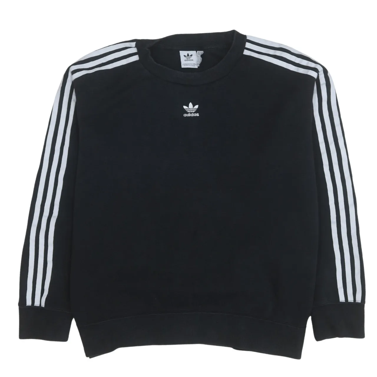 Adidas Black Sweatshirt Women’s XLarge Trefoil Embroidered Logo Three Stripe Sleeves Pullover Top sold by Vintage Club