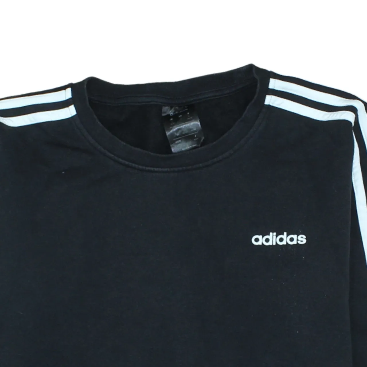 Adidas Black Sweatshirt Women’s Large Embroidered Logo Three Stripe Sleeves Pullover Top sold by Vintage Club product image thumbnail 3