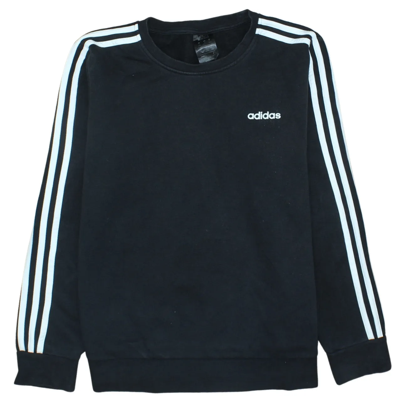 Adidas Black Sweatshirt Women’s Large Embroidered Logo Three Stripe Sleeves Pullover Top sold by Vintage Club