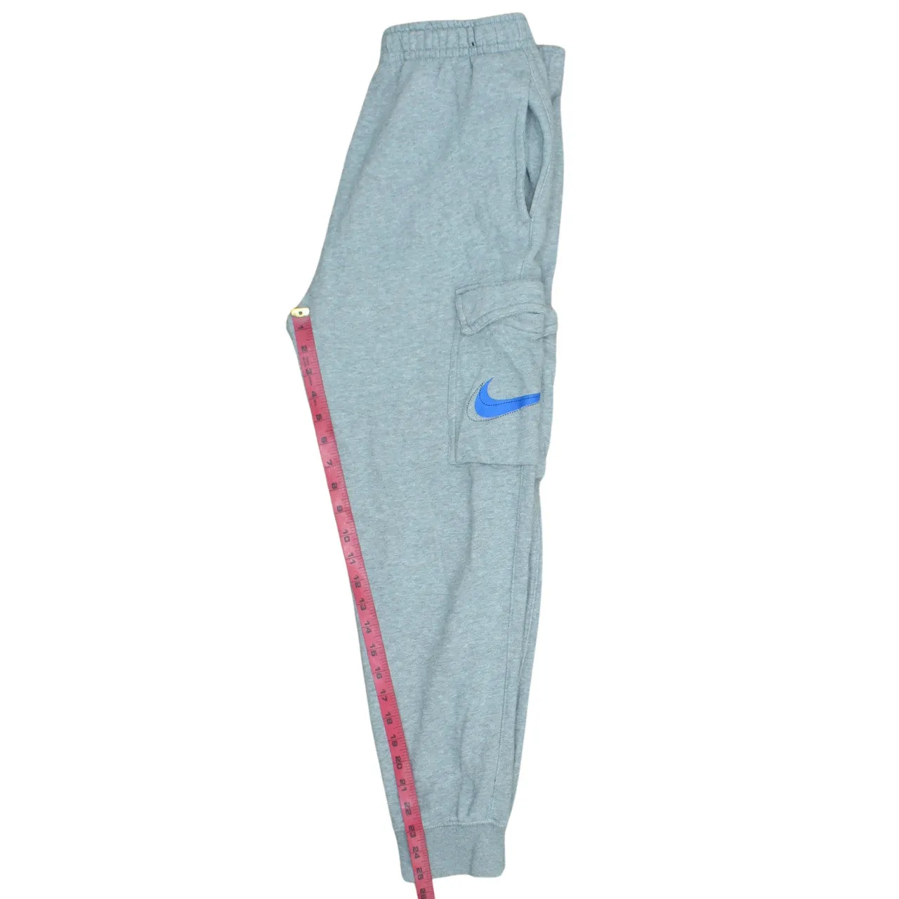 Nike Light Grey Joggers Men's Small Cargo Pockets Blue Printed Swoosh Sweatpants sold by Vintage Club product image thumbnail 5