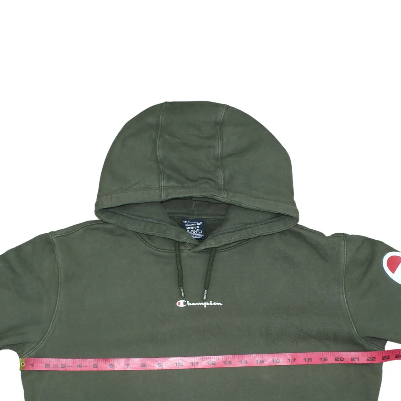 Champion Khaki Green Hoodie Men's Medium Printed Sleeve Logo Pullover Sweatshirt sold by Vintage Club product image thumbnail 5