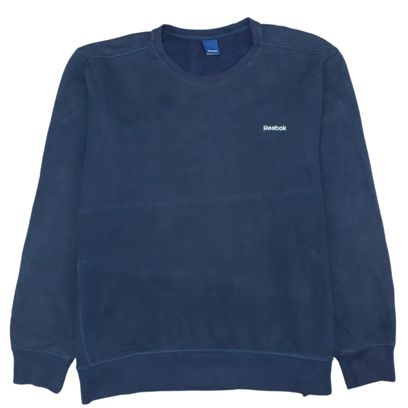 Reebok Navy Blue Sweatshirt Men's XLarge Embroidered Chest Logo Crewneck Pullover Fleece Top sold by Vintage Club