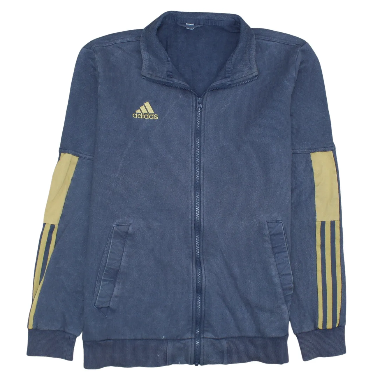 Adidas Navy Blue Track Jacket Men's Medium Embroidered Logo Three Stripe Sleeves Sweatshirt sold by Vintage Club