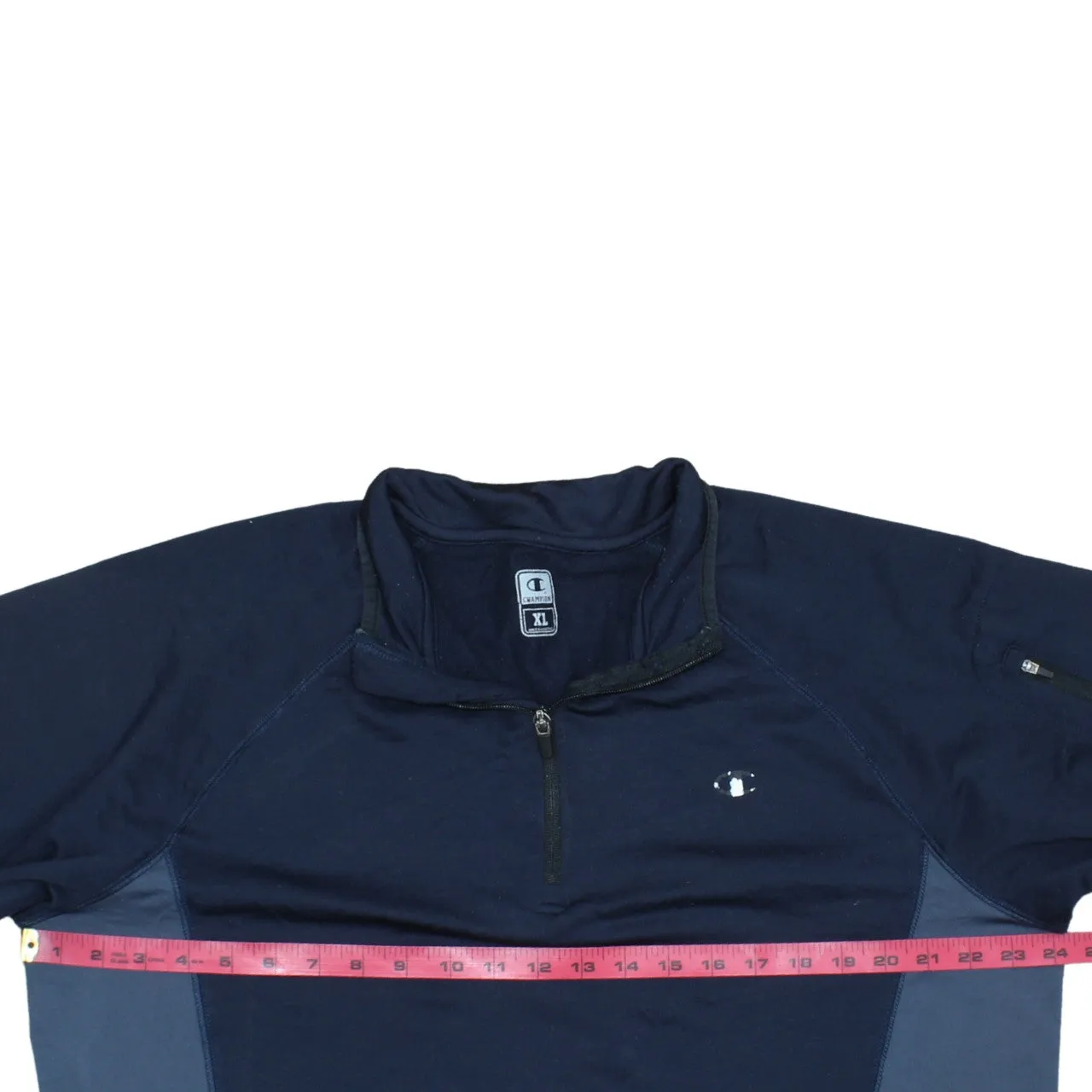 Champion Navy Blue Quarter Zip Sweatshirt Men's XLarge Embroidered Logo Contrast Panels Pullover Top sold by Vintage Club product image thumbnail 5