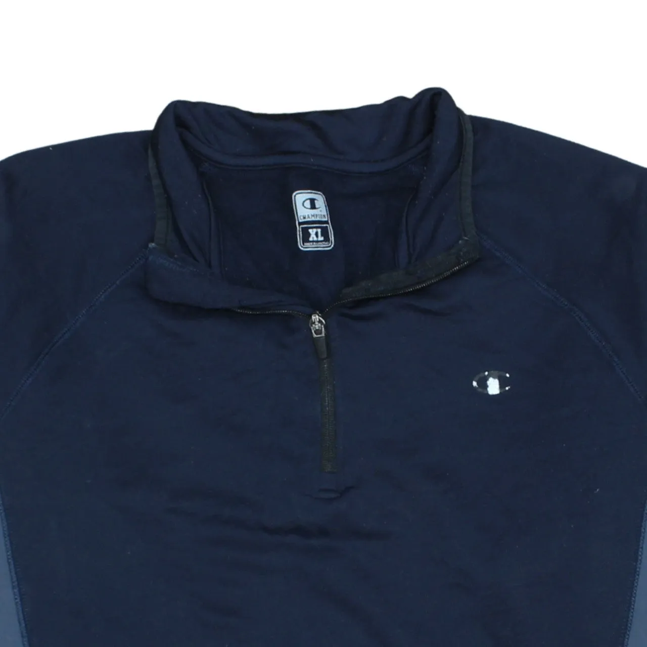 Champion Navy Blue Quarter Zip Sweatshirt Men's XLarge Embroidered Logo Contrast Panels Pullover Top sold by Vintage Club product image thumbnail 3