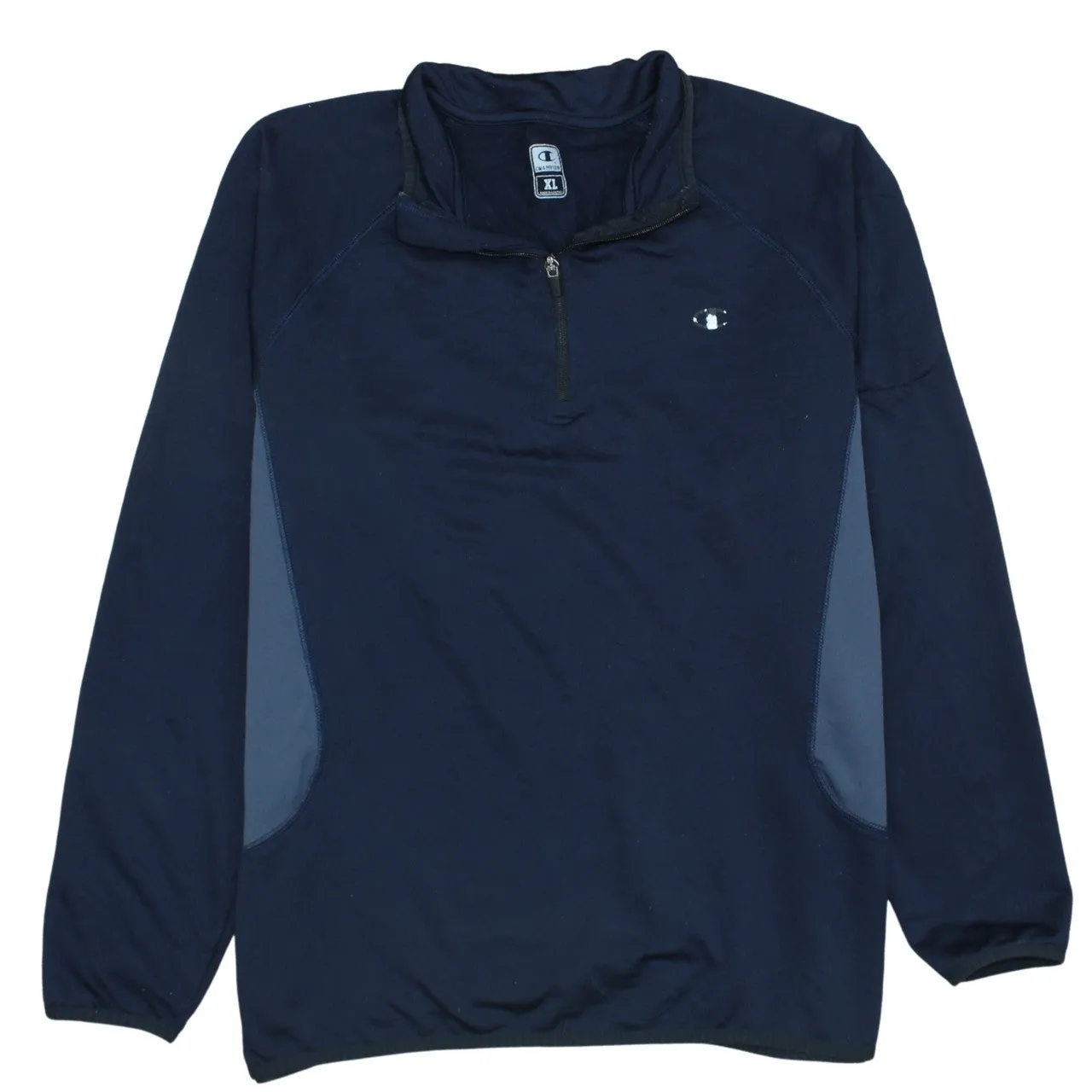 Champion Navy Blue Quarter Zip Sweatshirt Men's XLarge Embroidered Logo Contrast Panels Pullover Top sold by Vintage Club