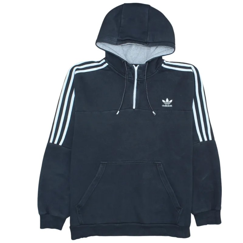 Adidas Black Hoodie Women’s XLarge Trefoil Embroidered Logo Three Stripe Half Zip Pullover made by Adidas
