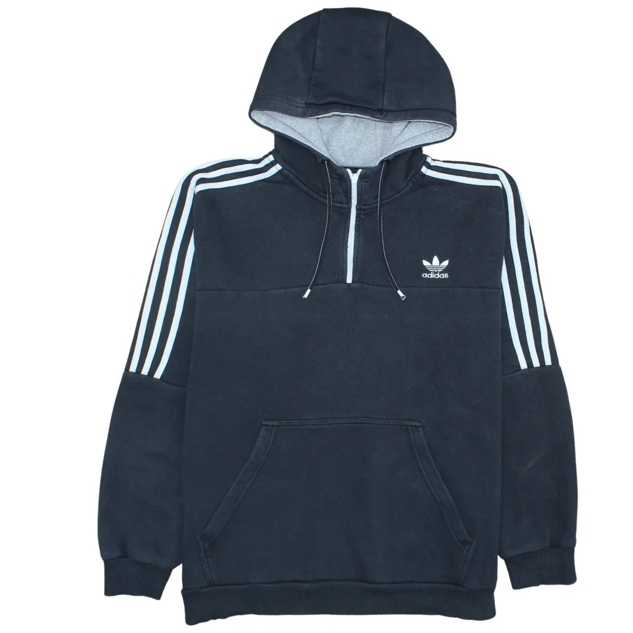 Adidas Black Hoodie Women’s XLarge Trefoil Embroidered Logo Three Stripe Half Zip Pullover sold by Vintage Club