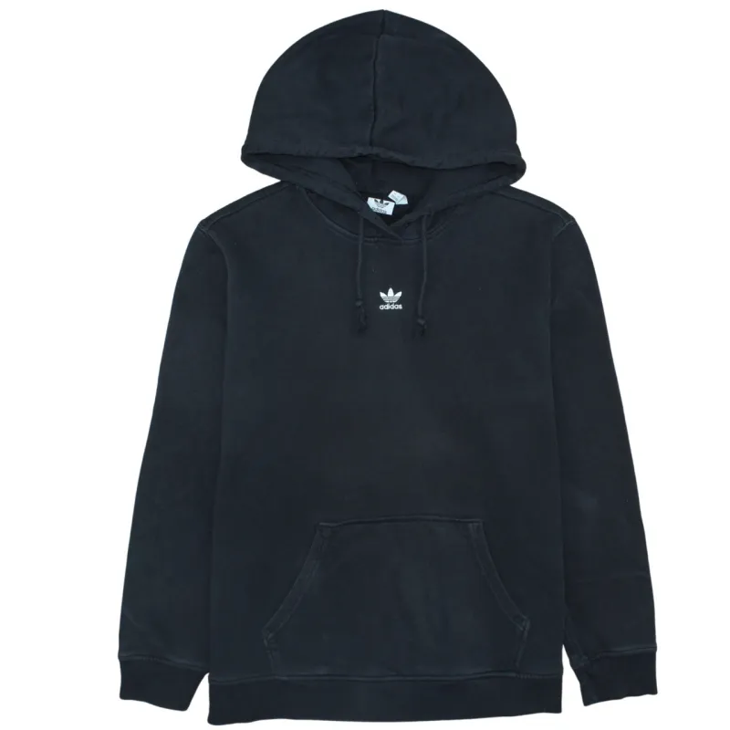 Adidas Black Hoodie Women’s Large Embroidered Trefoil Logo Front Pocket Pullover Sweatshirt sold by Vintage Club